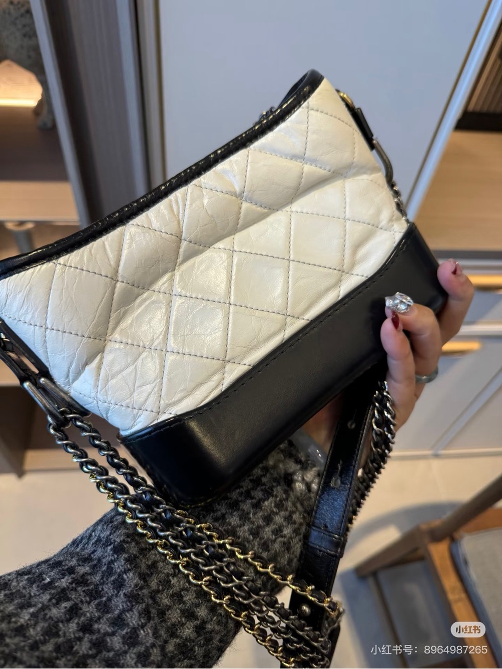 Quilted Two-Tone Leather Crossbody Bag in White and Black